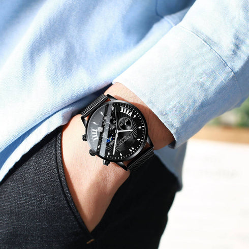 Men's Alloy Mesh Strap Watch With Activity Buckle